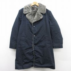 【50%OFF】L★古着 長袖 コート メンズ 80年代 80s ロング丈 紺系他 ネイビー 内側ファー 25feb10 中古 アウター