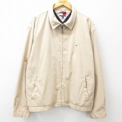 XL★古着 トミーヒルフィガー TOMMY HILFIGER 長袖 ブランド ジャケット スイングトップ メンズ 90年代 90s ワンポイントロゴ 大きいサイズ ベージュ カーキ 25feb12 中古 アウター ジャンパー ブルゾン