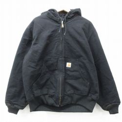 XL★古着 カーハート Carhartt 長袖 アクティブ ジャケット パーカー メンズ 90年代 90s ダック地 大きいサイズ コットン USA製 黒 ブラック 内側キルティング 【spe】 25feb12 中古 アウター ジャンパー ブルゾン