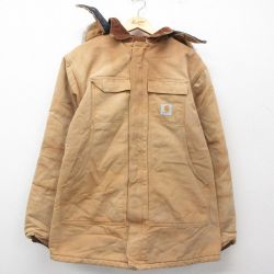 XL★古着 カーハート Carhartt 長袖 トラディショナル コート パーカー メンズ 90年代 90s 襟コーデュロイ ダック地 大きいサイズ コットン USA製 茶系他 ブラウン 内側キルティング 【spe】 25feb12 中古 アウター