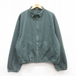 XL★古着 ラルフローレン Ralph Lauren 長袖 ブランド ジャケット スイングトップ メンズ 90年代 90s ワンポイントロゴ 大きいサイズ コットン USA製 緑系 グリーン 【spe】 25feb13 中古 アウター ジャンパー ブルゾン