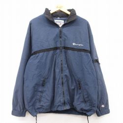 XL★古着 チャンピオン champion 長袖 ジャケット メンズ 00年代 00s ワンポイントロゴ 紺 ネイビー 内側メッシュ 25feb13 中古 アウター ジャンパー ブルゾン