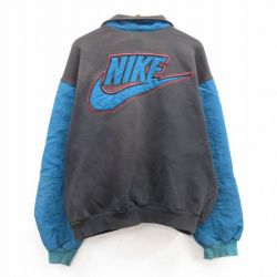 XL★古着 ナイキ NIKE 長袖 スウェット ジャケット メンズ 90年代 90s ビッグロゴ 刺繍 大きいサイズ 黒他 ブラック 【spe】 25feb14 中古 アウター ジャンパー ブルゾン