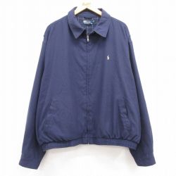 XL★古着 ラルフローレン Ralph Lauren 長袖 ブランド ジャケット スイングトップ メンズ 90年代 90s ワンポイントロゴ 大きいサイズ 紺 ネイビー 【spe】 25feb14 中古 アウター ジャンパー ブルゾン