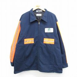 XL★古着 長袖 ワーク ジャケット メンズ リフレクター 大きいサイズ 紺他 ネイビー 内側キルティング 25feb19 中古 アウター ジャンパー ブルゾン