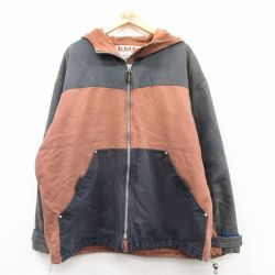 XL★古着 長袖 ジャケット パーカー メンズ 90年代 90s ダック地 茶 ブラウン 内側フリース 25feb18 中古 アウター ジャンパー ブルゾン