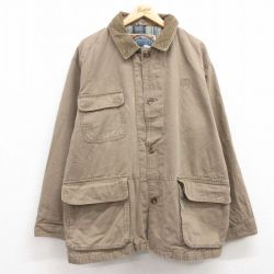 【20%OFF】XL★古着 Dunbrooke 長袖 ジャケット メンズ ups ダック地 大きいサイズ コットン 襟コーデュロイ 茶 ブラウン 内側フランネル 25feb26 中古 アウター ジャンパー ブルゾン