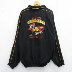 XL★古着 長袖 ジャケット メンズ ボクシングクラブ 刺繍 ラグラン 大きいサイズ 黒他 ブラック 内側メッシュ 25feb28 中古 アウター ジャンパー ブルゾン
