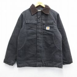 XL★古着 カーハート Carhartt 長袖 トラディショナル ジャケット メンズ 90年代 90s ダック地 襟コーデュロイ コットン USA製 黒 ブラック 内側キルティング 【spe】 25mar14 中古 アウター ジャンパー ブルゾン