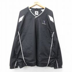 XL★古着 長袖 ジャケット メンズ ソフトボール ラグラン 大きいサイズ Vネック 黒 ブラック 内側メッシュ 25mar26 中古 アウター ジャンパー ブルゾン