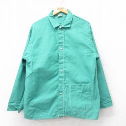 XL★古着 長袖 ジャケット メンズ 90年代 90s コットン USA製 青緑 25mar26 中古 アウター ジャンパー ブルゾン