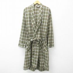 XL★古着 長袖 ガウン 羽織 メンズ 80年代 80s ロング丈 USA製 緑他 グリーン チェック 25apr12 中古 アウター