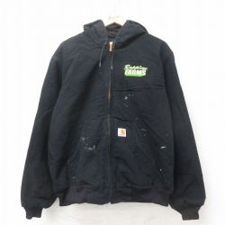 XL★古着 カーハート Carhartt アクティブ 長袖 ジャケット パーカー メンズ 90年代 90s FARMS ダック地 コットン USA製 黒 ブラック 【spe】 25jul23 中古 アウター ジャンパー ブルゾン