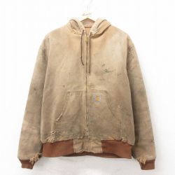 【20%OFF】XL★古着 カーハート Carhartt アクティブ 長袖 ジャケット パーカー メンズ ダック地 茶 ブラウン 25jul23 中古 アウター ジャンパー ブルゾン