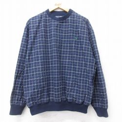 【20%OFF】XL★古着 ラルフローレン Ralph Lauren ポロゴルフ 長袖 ブランド ジャケット メンズ 90年代 90s ワンポイントロゴ 大きいサイズ クルーネック 紺他 ネイビー チェック 内側メッシュ 【spe】 25aug02 中古 アウター ジャンパー ブルゾン