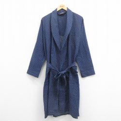 【50%OFF】L★古着 マンハッタン 長袖 ガウン メンズ 80年代 80s ロング丈 USA製 紺 ネイビー ドット 【spe】 25aug30 中古 アウター
