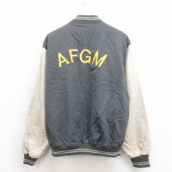 XL★古着 キングルイ 長袖 ジャケット メンズ 90年代 90s AFGM 刺繍 ツートンカラー コットン USA製 グレー 25aug30 中古 アウター ジャンパー ブルゾン