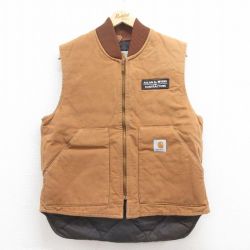 XL★古着 カーハート Carhartt ベスト メンズ 90年代 90s ダック地 コットン USA製 茶 ブラウン 内側キルティング 25sep02 中古 アウター