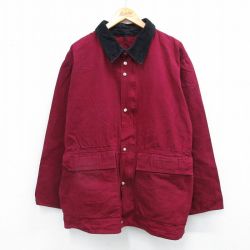 XL★古着 長袖 ジャケット メンズ 大きいサイズ 襟コーデュロイ エンジ 25sep25 中古 アウター ジャンパー ブルゾン