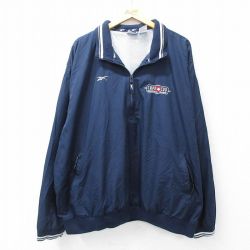 XL★古着 リーボック REEBOK 長袖 ハーフジップ ジャケット メンズ 00年代 00s ワンポイントロゴ ケープコッド ベースボール 大きいサイズ 紺 ネイビー 内側メッシュ 25sep27 中古 アウター ジャンパー ブルゾン