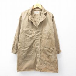 L★古着 長袖 ショップコート メンズ 90年代 90s ヘリンボーン ロング丈 コットン 開襟 オープンカラー ベージュ カーキ 【spe】 25sep27 中古 アウター