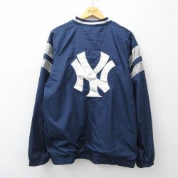 XL★古着 長袖 ジャケット メンズ MLB ニューヨークヤンキース 大きいサイズ Vネック 紺 ネイビー メジャーリーグ ベースボール 野球 25sep27 中古 アウター ジャンパー ブルゾン