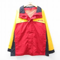 XL★古着 長袖 ジャケット パーカー メンズ DHL ラグラン リフレクター 大きいサイズ 赤他 レッド 内側メッシュ 25sep27 中古 アウター ジャンパー ブルゾン