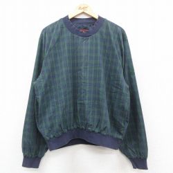 XL★古着 長袖 ジャケット メンズ クルーネック 緑他 グリーン タータン チェック ブラックウォッチ 25sep30 中古 アウター ジャンパー ブルゾン