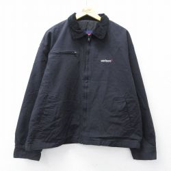 XL★古着 キングルイ 長袖 ジャケット メンズ 90年代 90s verizon 襟コーデュロイ ダック地 大きいサイズ コットン USA製 黒 ブラック 【spe】 25oct03 中古 アウター ジャンパー ブルゾン
