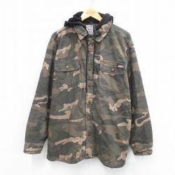 【20%OFF】XL★古着 ディッキーズ Dickies 長袖 ジャケット パーカー メンズ ダック地 ヒジ当て 茶他 ブラウン 迷彩 内側キルティング 25oct10 中古 アウター ジャンパー ブルゾン