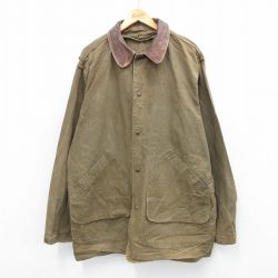 XL★古着 ウールリッチ WOOLRICH 長袖 ハンティング ジャケット メンズ 90年代 90s ダック地 襟レザー 大きいサイズ ロング丈 コットン USA製 茶 ブラウン 【spe】 25oct10 中古 アウター ジャンパー ブルゾン