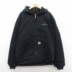 XL★古着 カーハート Carhartt 長袖 アクティブ ジャケット パーカー メンズ 125周年 ダック地 大きいサイズ コットン USA製 黒 ブラック 内側サーマル 【spe】 25oct11 中古 アウター ジャンパー ブルゾン