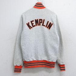 S★古着 長袖 ジャケット スタジャン メンズ 90年代 90s KEMPLIN メガホン USA製 薄グレー 霜降り 25oct14 中古 アウター ジャンパー ブルゾン