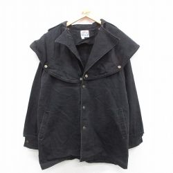 XL★古着 長袖 ジャケット メンズ ダック地 ロング丈 黒 ブラック 25oct15 中古 アウター ジャンパー ブルゾン