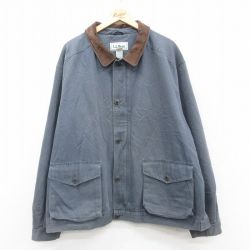 XL★古着 エルエルビーン LLBEAN 長袖 ジャケット メンズ 90年代 90s 襟レザー 大きいサイズ 濃グレー 25oct16 中古 アウター ジャンパー ブルゾン