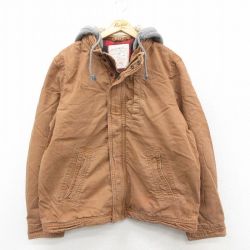XL★古着 アメリカンイーグル American Eagle 長袖 ジャケット パーカー メンズ ダック地 大きいサイズ コットン 茶系 ブラウン 内側フランネル フード内側ボア 25oct16 中古 アウター ジャンパー ブルゾン
