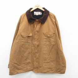 XL★古着 長袖 ジャケット メンズ 90年代 90s 襟コーデュロイ ダック地 大きいサイズ コットン USA製 ベージュ系 カーキ 25oct21 中古 アウター ジャンパー ブルゾン