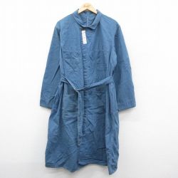L★古着 長袖 ガウン ショップコート メンズ 80年代 80s ヘリンボーン ロング丈 紺 ネイビー 【spe】 25oct21 中古 アウター