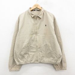 XL★古着 ラルフローレン Ralph Lauren 長袖 ブランド ジャケット スイングトップ メンズ 90年代 90s ワンポイントロゴ 大きいサイズ コットン USA製 ベージュ カーキ 25oct22 中古 アウター ジャンパー ブルゾン