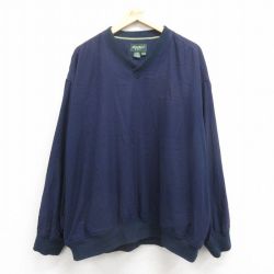 XL★古着 エディーバウアー 長袖 ジャケット メンズ ワンポイントロゴ 大きいサイズ Vネック 紺 ネイビー 25oct25 中古 アウター ジャンパー ブルゾン