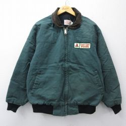 XL★古着 長袖 ジャケット メンズ 80年代 80s COOP 襟コーデュロイ ダック地 大きいサイズ コットン USA製 タロン 緑 グリーン 内側キルティング 【spe】 25nov04 中古 アウター ジャンパー ブルゾン