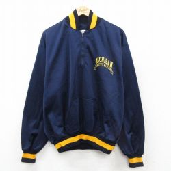 XL★古着 デロング 長袖 ハーフジップ ジャケット メンズ 80年代 80s ミシガンウルヴァリンズ 大きいサイズ USA製 タロン 紺他 ネイビー 25nov05 中古 アウター ジャンパー ブルゾン