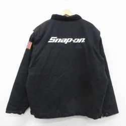 XL★古着 長袖 ジャケット メンズ スナップオン 刺繍 ダック地 大きいサイズ コットン 黒 ブラック 内側キルティング 【spe】 25nov05 中古 アウター ジャンパー ブルゾン