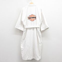 XL★古着 ハーレーダビッドソン 半袖 ガウン バスローブ メンズ ビッグロゴ 刺繍 ロング丈 タオル地 コットン 白【spe】 25nov11