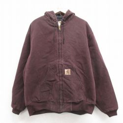 XL★古着 カーハート 長袖 アクティブ ジャケット パーカー メンズ 00年代 00s ダック地 大きいサイズ コットン エンジ 内側キルティング【spe】 25nov11