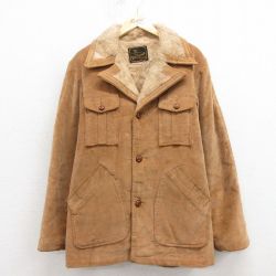 L★古着 長袖 ジャケット メンズ 80年代 80s USA製 茶 内側フェイクファー 25nov11