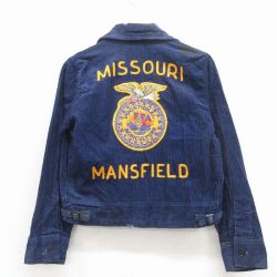 S★古着 長袖 コーデュロイ ジャケット メンズ 80年代 80s FFA ミズーリ チェーンステッチ刺繍 紺 25dec02