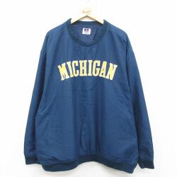 XL★古着 ラッセル 長袖 ジャケット メンズ 00年代 00s ミシガン 大きいサイズ クルーネック 紺 25dec09