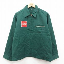 XL★古着 長袖 ワーク ジャケット メンズ 80年代 80s コカコーラ ツイード 緑【spe】 25dec10