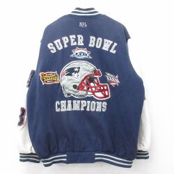 XL★古着 長袖 スウェット ジャケット メンズ 00年代 00s NFL ニューイングランドペイトリオッツ 刺繍 大きいサイズ 紺他 アメフト スーパーボウル 内側キルティング 25dec12